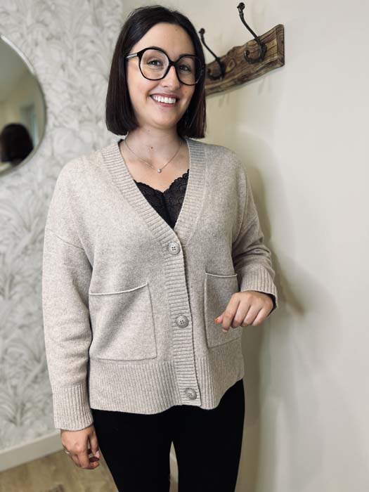 Cardigan beige grande taille angele vue face - Giulia Collection