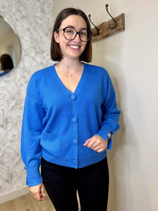 Cardigan bleu grande taille Alix vue face - Giulia Collection