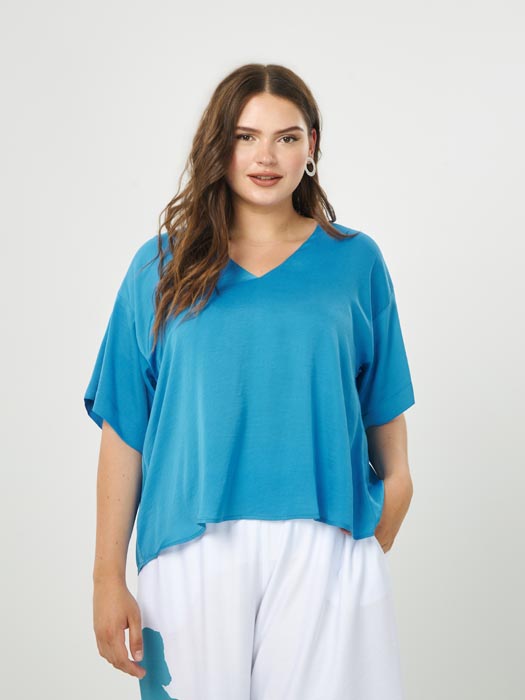 Blouse bleu grande taille Amalia vue face - Giulia Collection Coutances