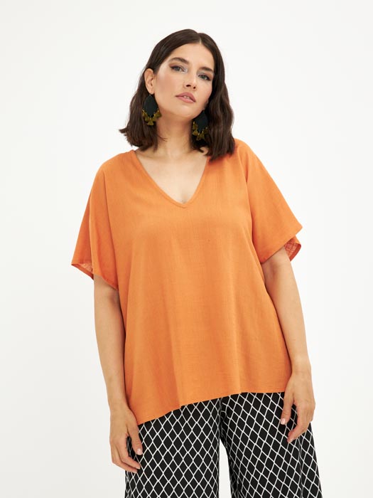 Blouse orange grande taille Amel vue face - Giulia Collection Coutances