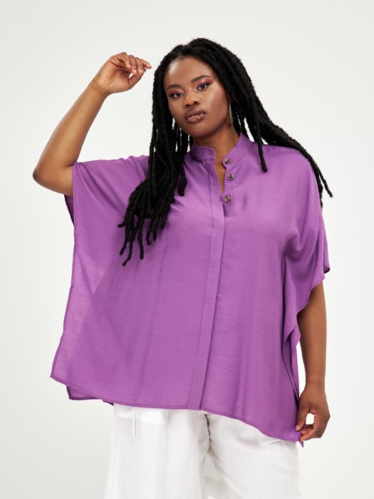 Blouse violette grande taille Rosalie vue face - Giulia Collection Coutances