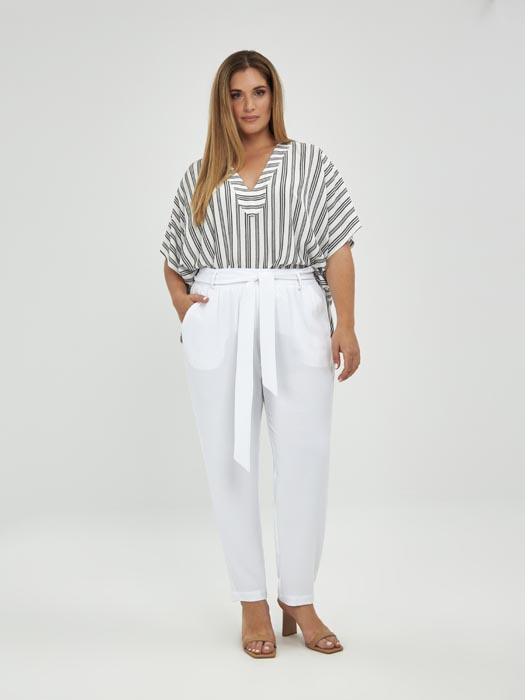 Pantalon blanc grande taille Zelie vue face - Giulia Collection Coutances