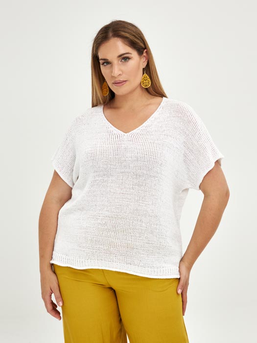 Pull blanc grande taille Neyla vue face - Giulia Collection Coutances