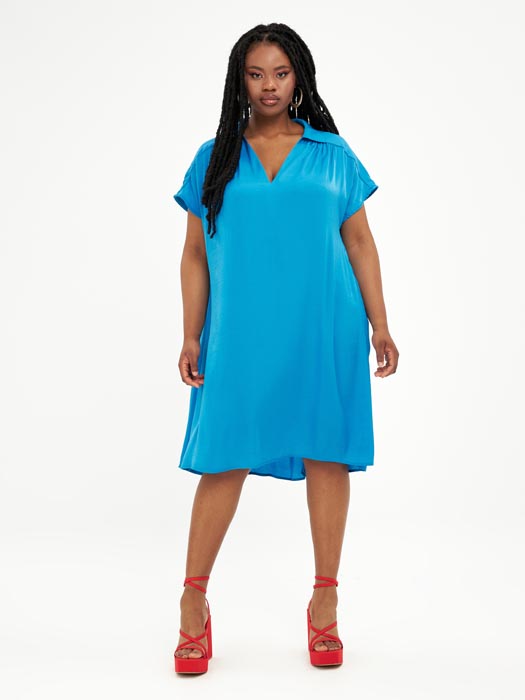 Robe bleu grande taille Lya vue face - Giulia Collection Coutances