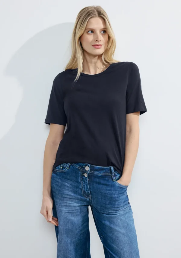 Tee-shirt bleu marine grande taille Kessy vue face - Giulia Collection Coutances