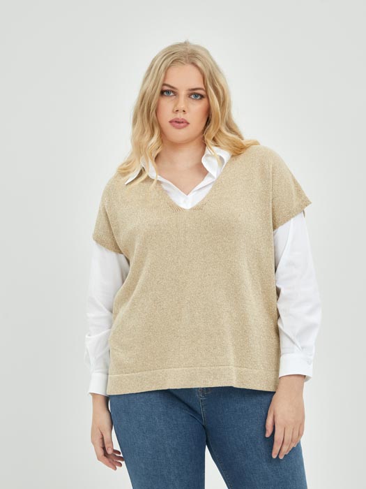 Pull beige grande taille Elma vue face - Giulia Collection Coutances