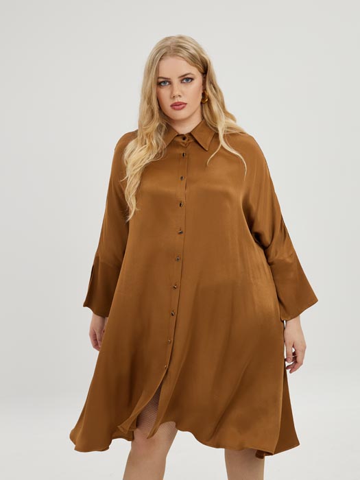 Robe camel grande taille Zéline vue face - Giulia Collection Coutances