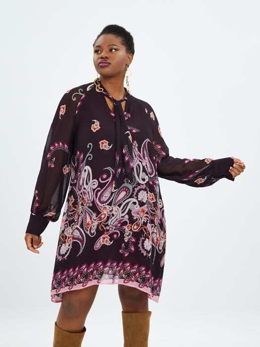 Robe violette grande taille Dolores vue face - Giulia Collection Coutances