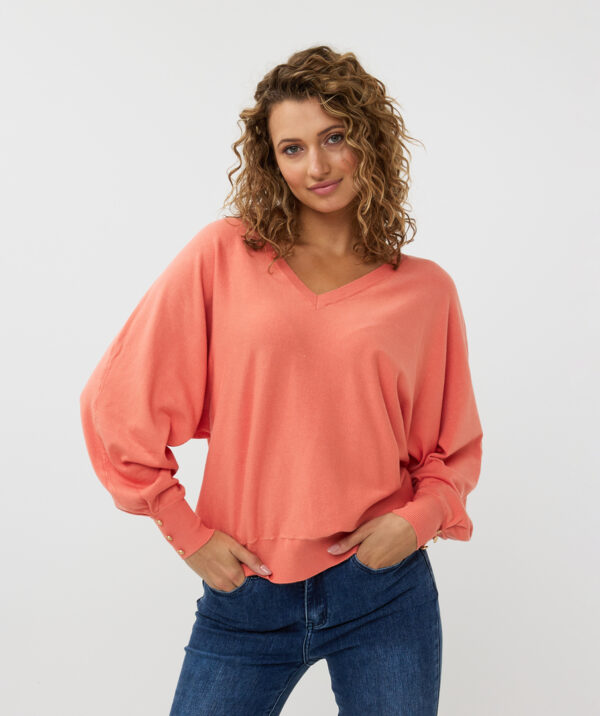 Pull corail grande taille Mélanie vue face - Giulia Collection Coutances