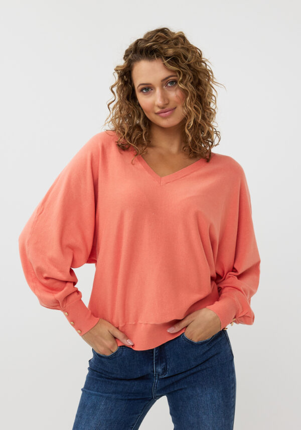 Pull corail grande taille Mélanie vue face - Giulia Collection Coutances